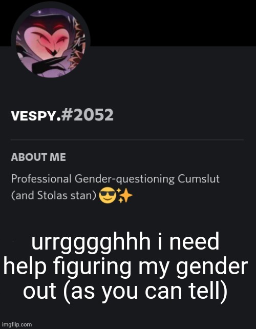 I was debating if im fluid but . no just confused af- ask me more in the comments | urrgggghhh i need help figuring my gender out (as you can tell) | image tagged in vespy's disc temp | made w/ Imgflip meme maker