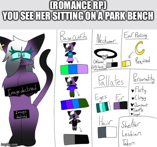 Add your oc in the comment | (ROMANCE RP)
YOU SEE HER SITTING ON A PARK BENCH | made w/ Imgflip meme maker