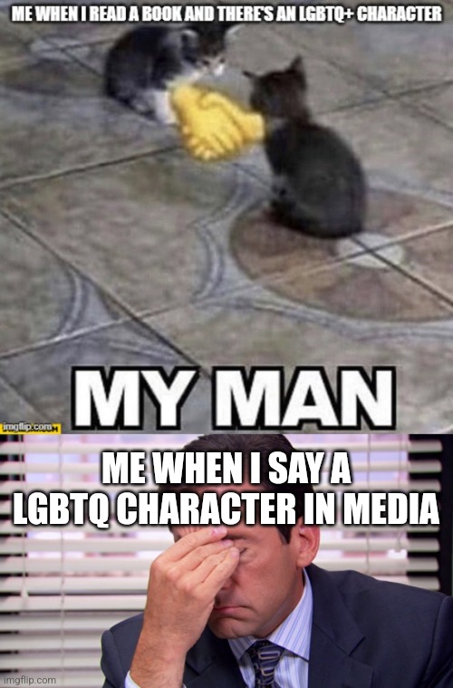 There's so much of "representation" | ME WHEN I SAY A LGBTQ CHARACTER IN MEDIA | image tagged in annoying | made w/ Imgflip meme maker