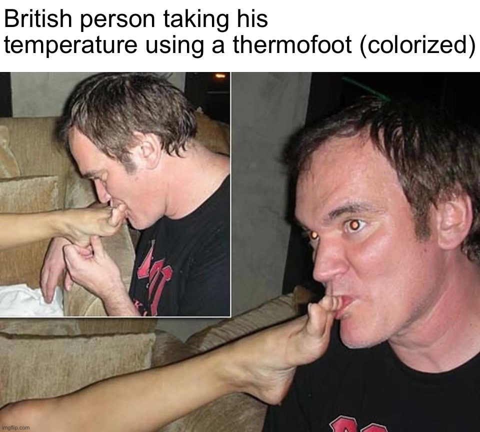 The search for a new Prime Minister continues. Anglophobia | British person taking his temperature using a thermofoot (colorized) | image tagged in an,glo,pho,bi,a,anglophobia | made w/ Imgflip meme maker