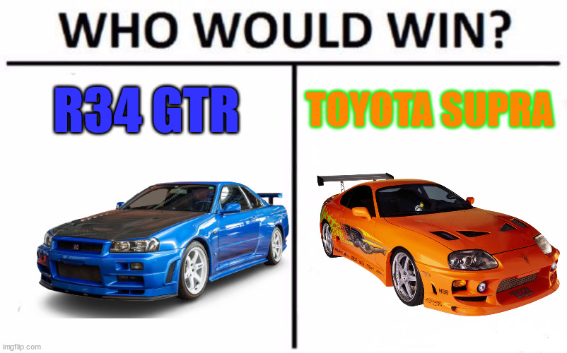 Who Would Win? | R34 GTR; TOYOTA SUPRA | image tagged in memes,who would win | made w/ Imgflip meme maker