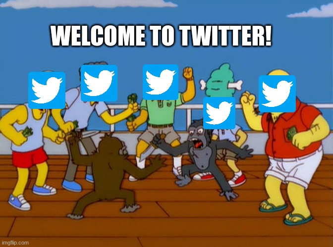 This could be the new Twitter front page :O | WELCOME TO TWITTER! | image tagged in simpsons monkey fight,twitter | made w/ Imgflip meme maker