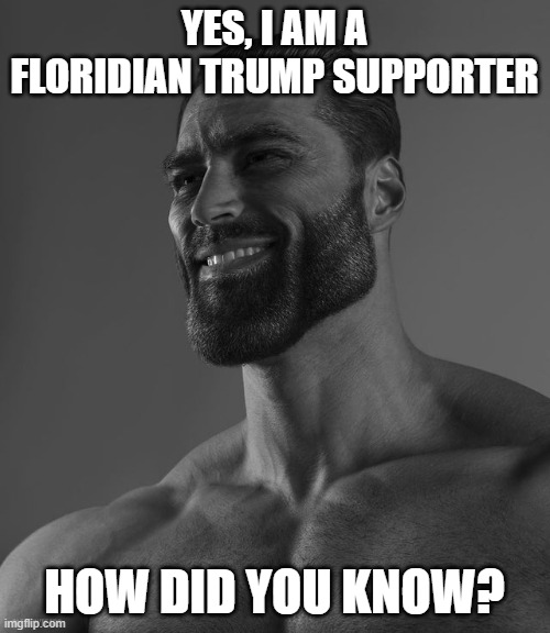 more of shitpost than anything politic... OWNERS! | YES, I AM A FLORIDIAN TRUMP SUPPORTER; HOW DID YOU KNOW? | image tagged in giga chad,im watching you | made w/ Imgflip meme maker