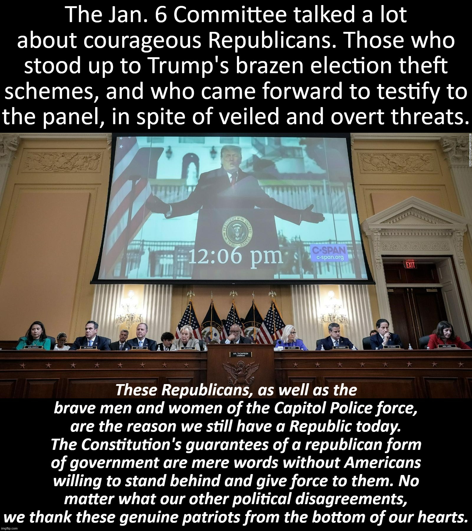 These are dark times for our democracy, but courage is not a lost art. Fascism struck, and decent men and women won. | image tagged in jan 6 republicans,republicans,americans,constitution,democracy,republic | made w/ Imgflip meme maker