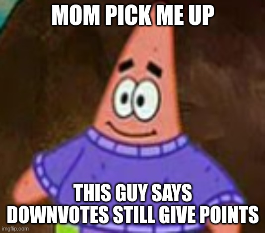 Mom come pick me up im scared | MOM PICK ME UP THIS GUY SAYS DOWNVOTES STILL GIVE POINTS | image tagged in mom come pick me up im scared | made w/ Imgflip meme maker