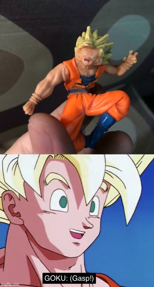 That face look on the toy tho | image tagged in tfs goku gasp,goku,dragon ball z,memes,toy,super saiyan | made w/ Imgflip meme maker