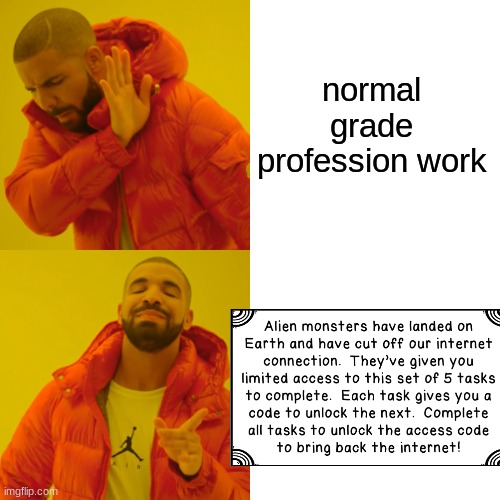 Drake Hotline Bling Meme | normal grade profession work | image tagged in memes,drake hotline bling | made w/ Imgflip meme maker