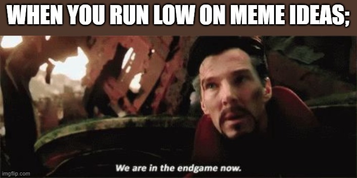 We're in the endgame now | WHEN YOU RUN LOW ON MEME IDEAS; | image tagged in we're in the endgame now | made w/ Imgflip meme maker
