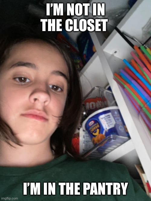 i thought it was funny cuz I’m pan (rlly bad joke) | I’M NOT IN THE CLOSET; I’M IN THE PANTRY | image tagged in pan | made w/ Imgflip meme maker