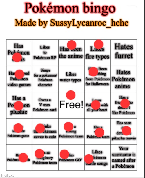 Dark Type Pokemon Bingo Card