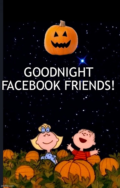 Goodnight Facebook Friends | GOODNIGHT FACEBOOK FRIENDS! | image tagged in facebook,friends,goodnight,halloween,peanuts | made w/ Imgflip meme maker
