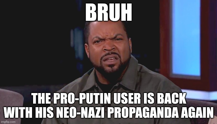 Someone get a site mod and ip ban this mf | BRUH; THE PRO-PUTIN USER IS BACK WITH HIS NEO-NAZI PROPAGANDA AGAIN | image tagged in really ice cube | made w/ Imgflip meme maker