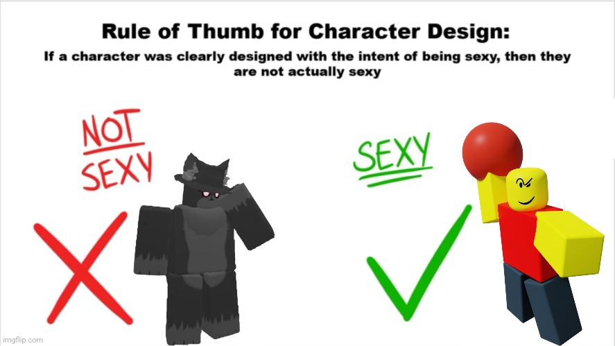Rule of Thumb for Character Design: | image tagged in rule of thumb for character design,roblox,baller,boss_fighting_stages | made w/ Imgflip meme maker
