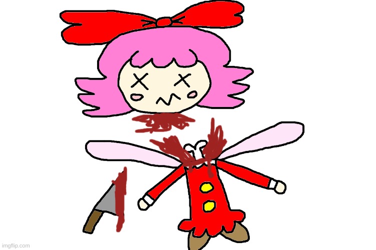 Ribbon gets decapitated (Because this is not the end) | image tagged in kirby,gore,blood,knife,funny,cute | made w/ Imgflip meme maker