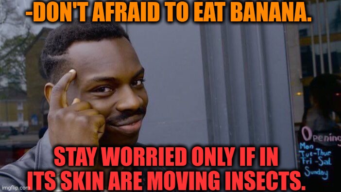 -Move on. |  -DON'T AFRAID TO EAT BANANA. STAY WORRIED ONLY IF IN ITS SKIN ARE MOVING INSECTS. | image tagged in memes,roll safe think about it,be afraid,where banana,insects,moving on | made w/ Imgflip meme maker
