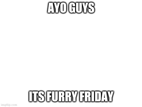 Blank White Template | AYO GUYS; ITS FURRY FRIDAY | image tagged in blank white template | made w/ Imgflip meme maker