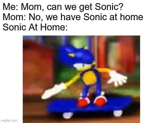 True | Me: Mom, can we get Sonic?
Mom: No, we have Sonic at home

Sonic At Home: | image tagged in sonic | made w/ Imgflip meme maker