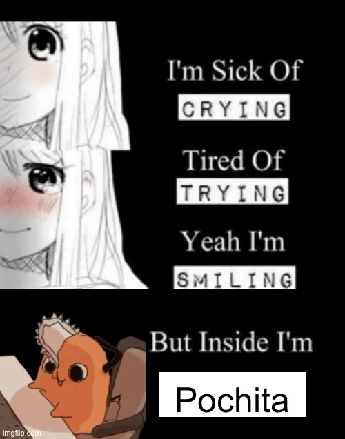 Ye s | Pochita | image tagged in i'm sick of crying | made w/ Imgflip meme maker