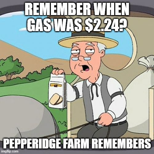 A long gone memory | REMEMBER WHEN GAS WAS $2.24? PEPPERIDGE FARM REMEMBERS | image tagged in memes,pepperidge farm remembers | made w/ Imgflip meme maker