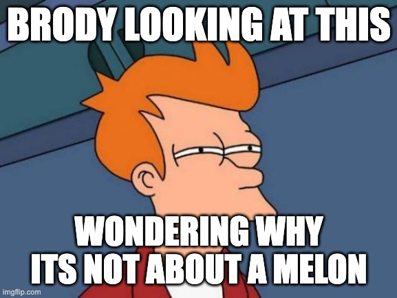 Futurama Fry | BRODY LOOKING AT THIS; WONDERING WHY ITS NOT ABOUT A MELON | image tagged in memes,futurama fry | made w/ Imgflip meme maker