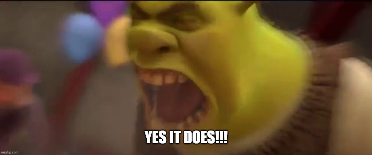 Shrek Screaming | YES IT DOES!!! | image tagged in shrek screaming | made w/ Imgflip meme maker