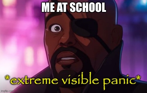 extreme visible panic | ME AT SCHOOL | image tagged in extreme visible panic | made w/ Imgflip meme maker