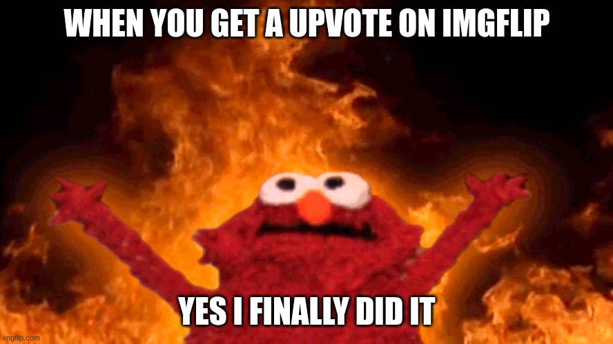 me | WHEN YOU GET A UPVOTE ON IMGFLIP; YES I FINALLY DID IT | image tagged in elmo fire | made w/ Imgflip meme maker
