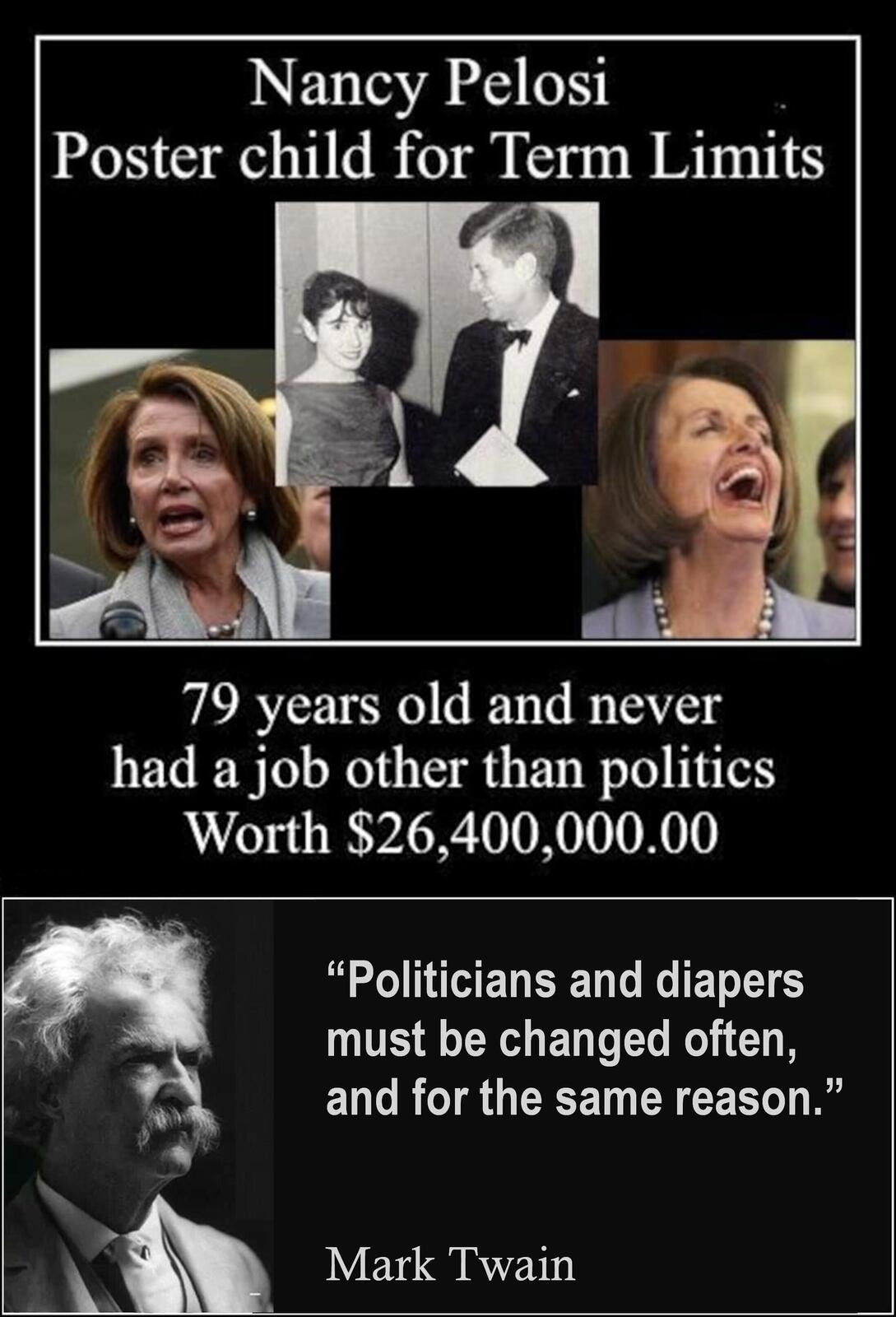 Nancy Pelosi: Poster Child for Term Limits | image tagged in nancy pelosi is crazy,good old nancy pelosi,nancy pelosi tears speech,good catholics,government corruption,liberal douchebag | made w/ Imgflip meme maker