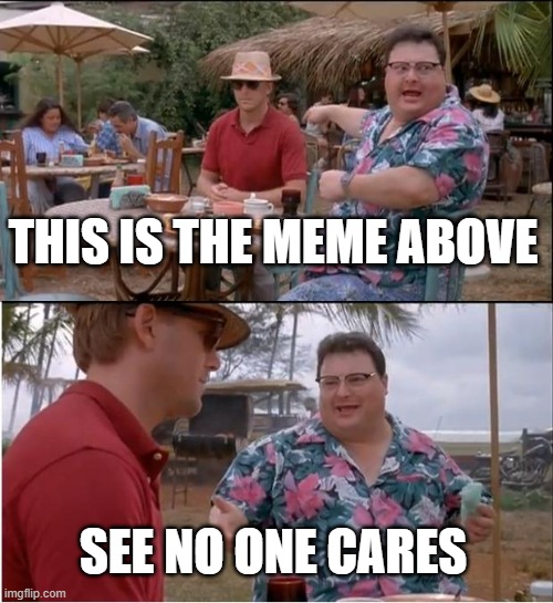 See Nobody Cares Meme | THIS IS THE MEME ABOVE SEE NO ONE CARES | image tagged in memes,see nobody cares | made w/ Imgflip meme maker