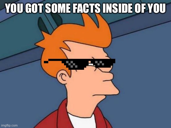 Futurama Fry Meme | YOU GOT SOME FACTS INSIDE OF YOU | image tagged in memes,futurama fry | made w/ Imgflip meme maker
