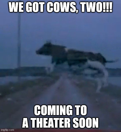 twister 2 |  WE GOT COWS, TWO!!! COMING TO A THEATER SOON | image tagged in twister,sequel,tornado movie,helen hunt | made w/ Imgflip meme maker