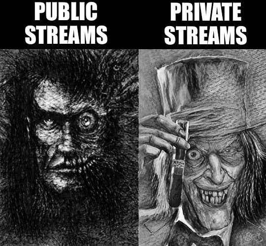 Freedom of memes | PUBLIC
STREAMS; PRIVATE
STREAMS | image tagged in meanwhile on imgflip,bring it on | made w/ Imgflip meme maker