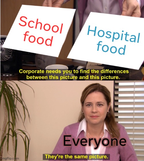 Trashy Food | School food; Hospital food; Everyone | image tagged in memes,they're the same picture | made w/ Imgflip meme maker