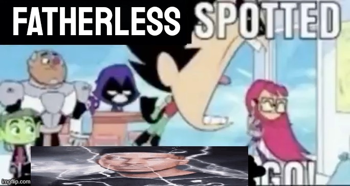 ____ spotted ____ go! | FATHERLESS | image tagged in ____ spotted ____ go | made w/ Imgflip meme maker