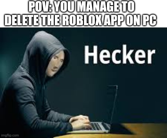 Heker | POV: YOU MANAGE TO DELETE THE ROBLOX APP ON PC | image tagged in heker,memes,lol,roblox | made w/ Imgflip meme maker