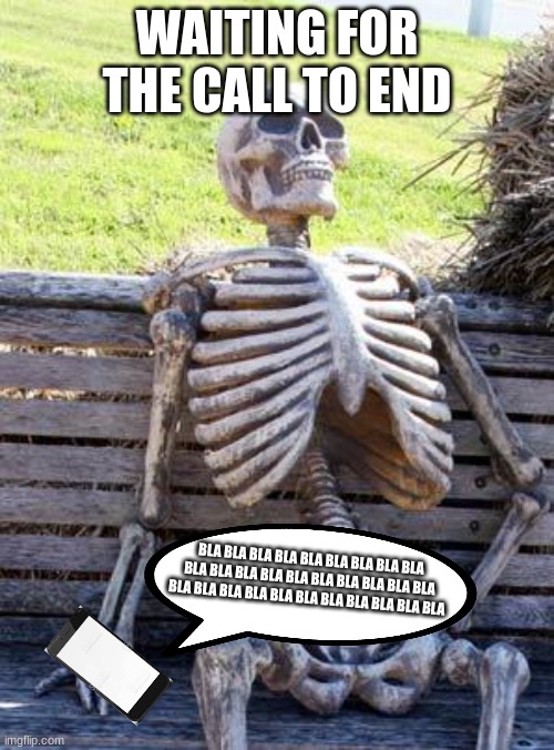Waiting Skeleton | WAITING FOR THE CALL TO END; BLA BLA BLA BLA BLA BLA BLA BLA BLA BLA BLA BLA BLA BLA BLA BLA BLA BLA BLA BLA BLA BLA BLA BLA BLA BLA BLA BLA BLA BLA | image tagged in memes,waiting skeleton | made w/ Imgflip meme maker