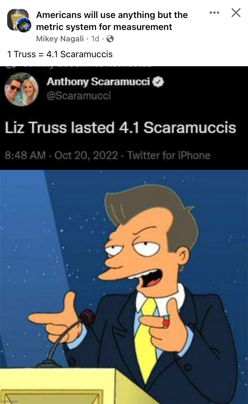 image tagged in liz truss scaramuccis,futurama 80's guy scaramucci | made w/ Imgflip meme maker