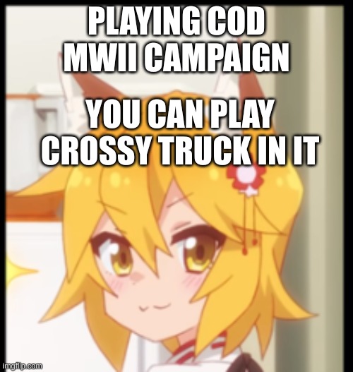 Fox girl happy | PLAYING COD MWII CAMPAIGN; YOU CAN PLAY CROSSY TRUCK IN IT | image tagged in fox girl happy | made w/ Imgflip meme maker