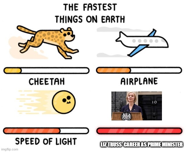 fastest thing possible | LIZ TRUSS' CAREER AS PRIME MINISTER | image tagged in fastest thing possible | made w/ Imgflip meme maker