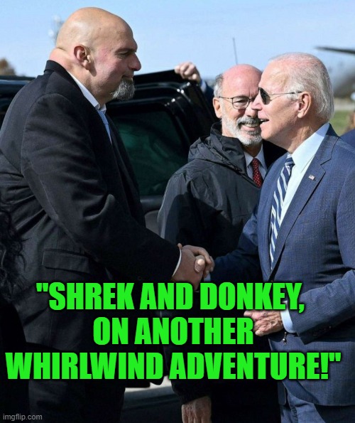 Ogre Reject and the face of Dementia, the Left's Power Couple | "SHREK AND DONKEY, 
ON ANOTHER WHIRLWIND ADVENTURE!" | image tagged in ogre,shrek,biden,dementia | made w/ Imgflip meme maker