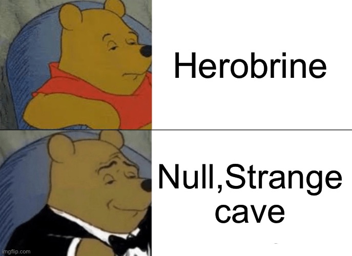 Tuxedo Winnie The Pooh | Herobrine; Null,Strange cave | image tagged in memes,tuxedo winnie the pooh | made w/ Imgflip meme maker