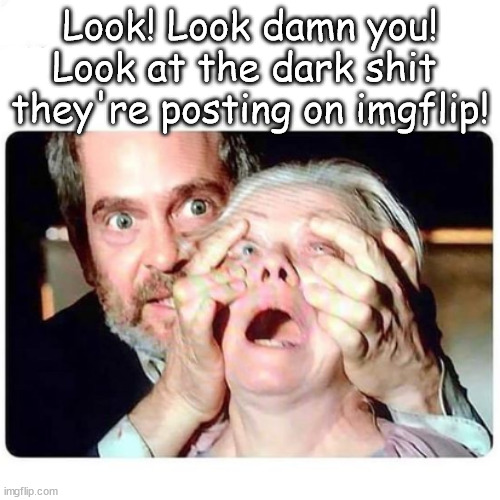 Look! Look! | Look! Look damn you!
Look at the dark shit 
they're posting on imgflip! | image tagged in memes,dark | made w/ Imgflip meme maker