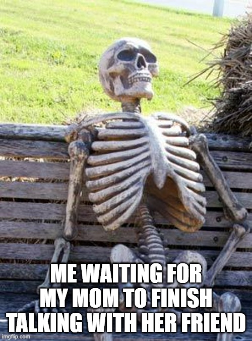 Skull | ME WAITING FOR MY MOM TO FINISH TALKING WITH HER FRIEND | image tagged in memes,waiting skeleton | made w/ Imgflip meme maker