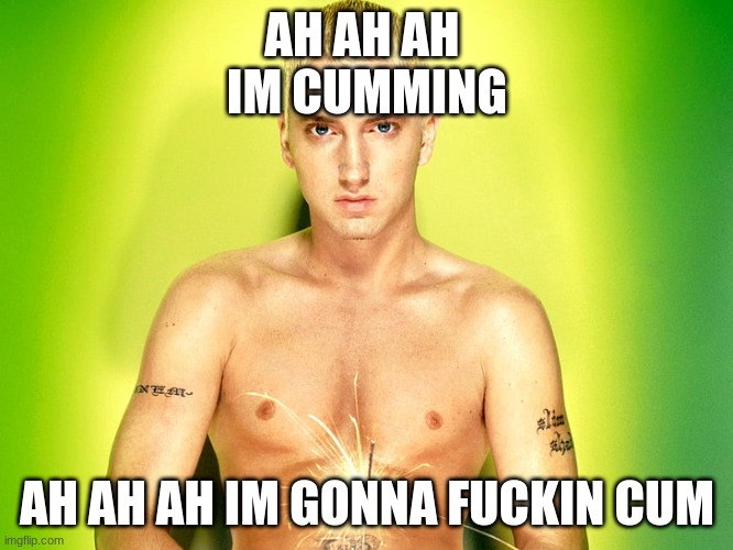 I want to swallow eminems cum all night long | AH AH AH 
IM CUMMING; AH AH AH IM GONNA FUCKIN CUM | image tagged in fun,memes | made w/ Imgflip meme maker