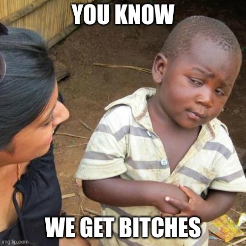 Third World Skeptical Kid | YOU KNOW; WE GET BITCHES | image tagged in memes,third world skeptical kid | made w/ Imgflip meme maker