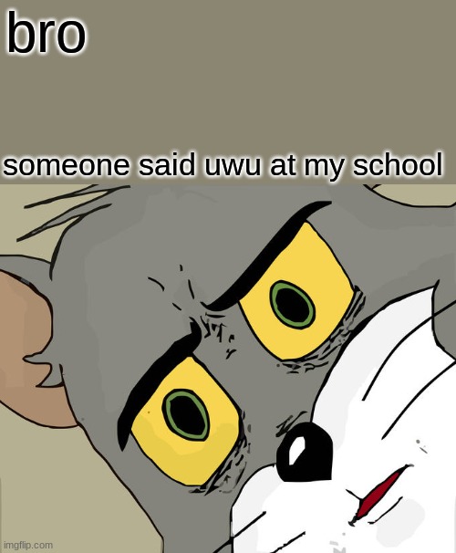 Unsettled Tom Meme | bro; someone said uwu at my school | image tagged in memes,unsettled tom | made w/ Imgflip meme maker