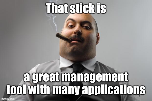 Scumbag Boss Meme | That stick is a great management tool with many applications | image tagged in memes,scumbag boss | made w/ Imgflip meme maker
