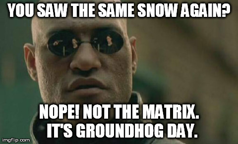 Matrix Morpheus | YOU SAW THE SAME SNOW AGAIN? NOPE! NOT THE MATRIX.  IT'S GROUNDHOG DAY. | image tagged in memes,matrix morpheus | made w/ Imgflip meme maker