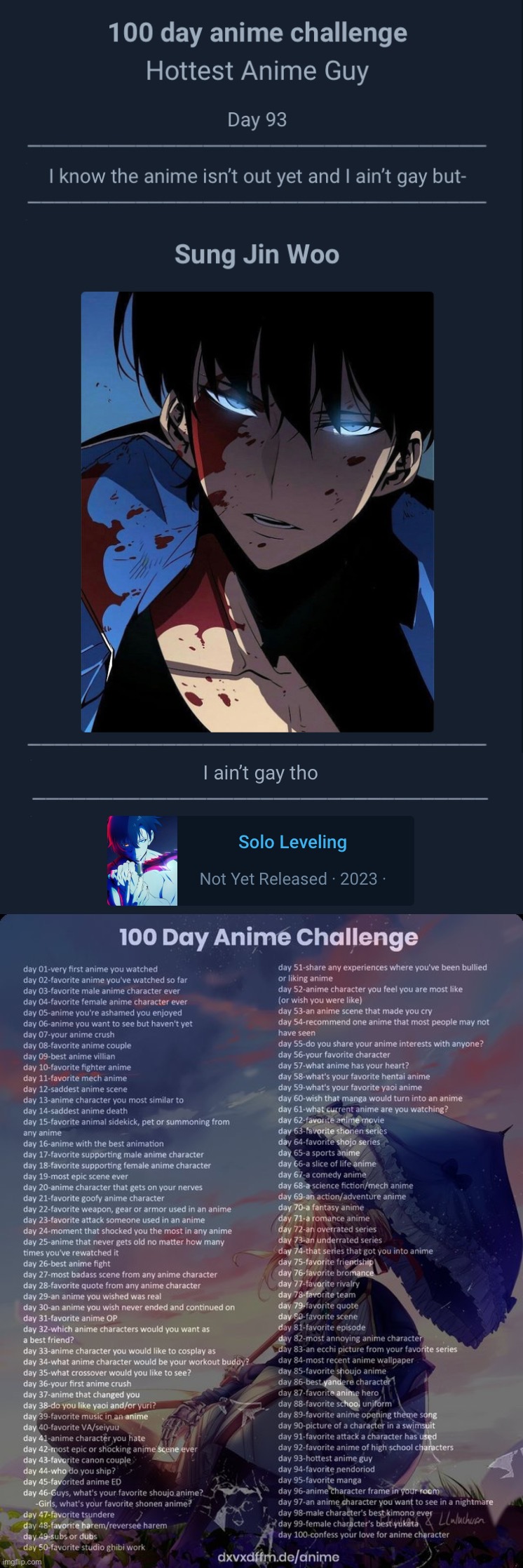 I ain’t gay ☠️ | image tagged in 100 day anime challenge | made w/ Imgflip meme maker