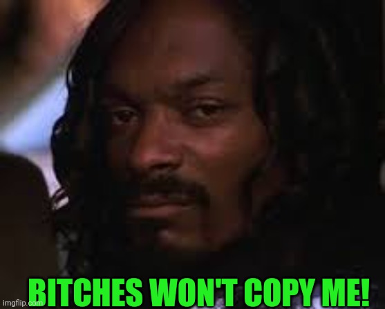 Mad snoop dogg | BITCHES WON'T COPY ME! | image tagged in mad snoop dogg | made w/ Imgflip meme maker